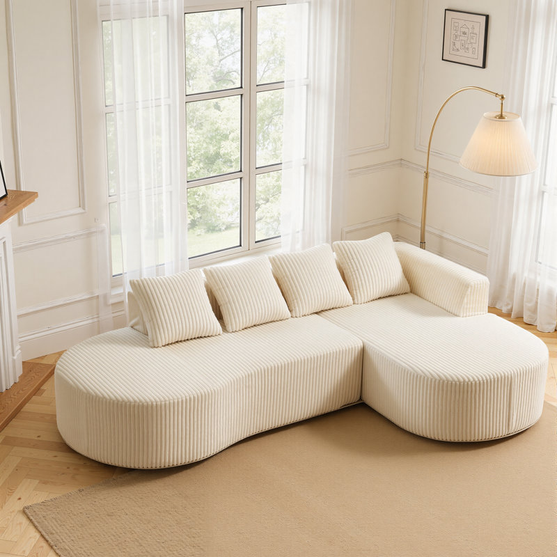 Boneless 113.4" Modern Curved Cloud Couch, Chenille Boneless Couches For Living Room With Deep Seat, Memory Foam Compressed Modular Sectional Sofa, No Assembly Required