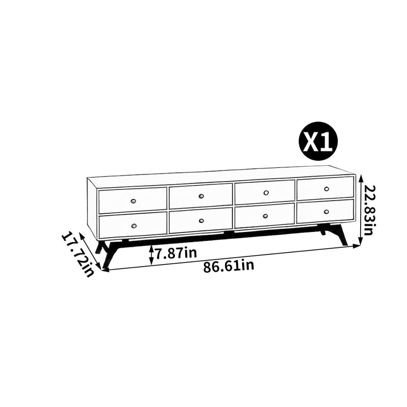 Meuble télé style français rétro noir mat, H 22,83 po x l 86,61 po x P 17,72 po