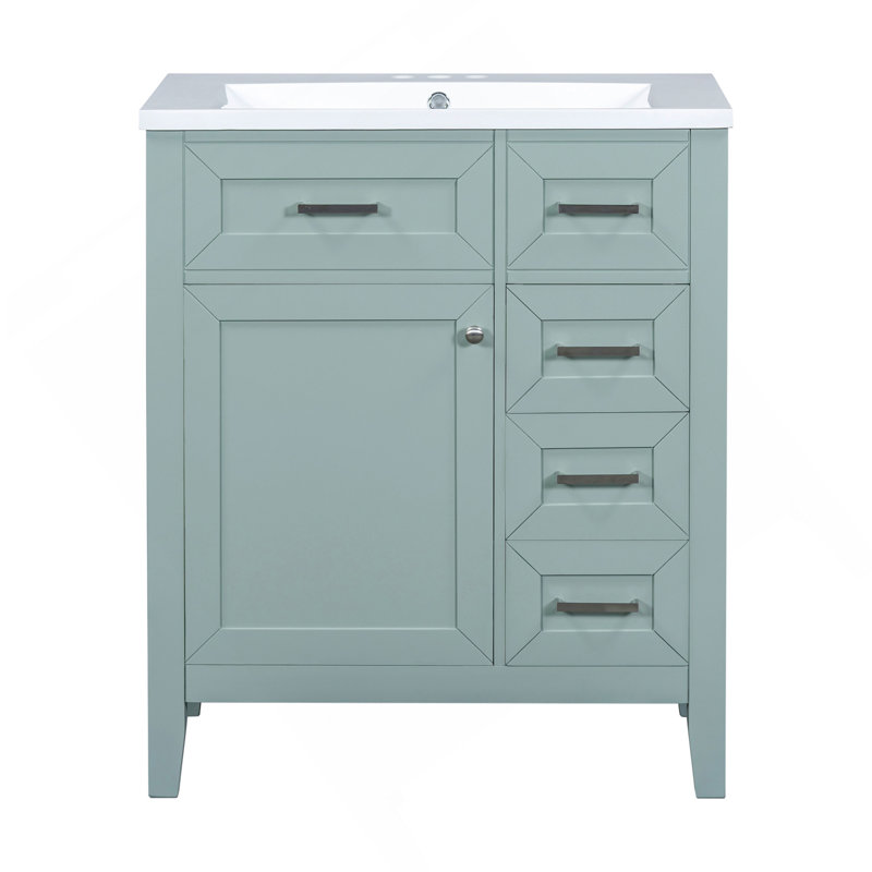 Ensemble de meuble-lavabo 30 po avec lavabo, armoire de salle de bain verte avec tiroirs, cadre et panneau de fibres à densité moyenne (ancien numéro de référence: N725S999222F)