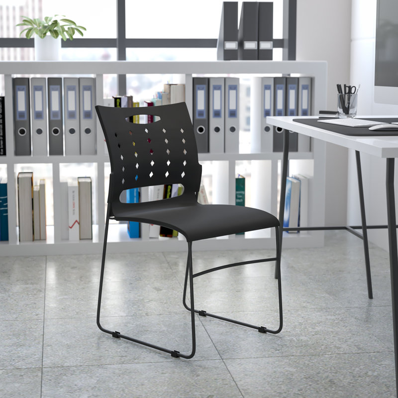 881 lb. Capacity Sled Base Stack Chair with Carry Handle and Air-Vent Back, Black