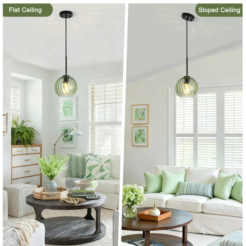 1-Light Pendant Light with Threaded Lampshade for Kitchen Island, Green