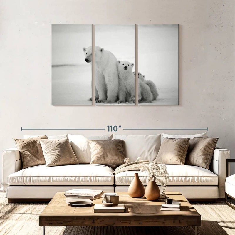 Polar Bear And Cubs, 48" H x 74" W