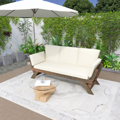 Outdoor Adjustable Patio Wooden Daybed Sofa Chaise Lounge With Cushions For Small Places