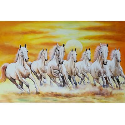 7 chevaux qui courent | Huile sur toile | Œuvre d'art par Jagriti Sharma