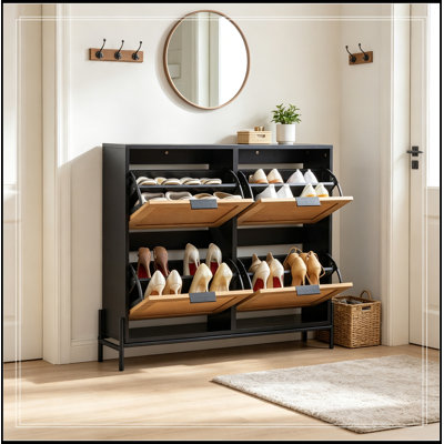 Narrow Shoe Storage Organizer with 4 Flip Drawers