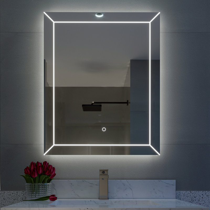 Miroir de salle de bain mural à intensité variable avec lumières DEL rétroéclairées et antibuée, 30 po x 24 po