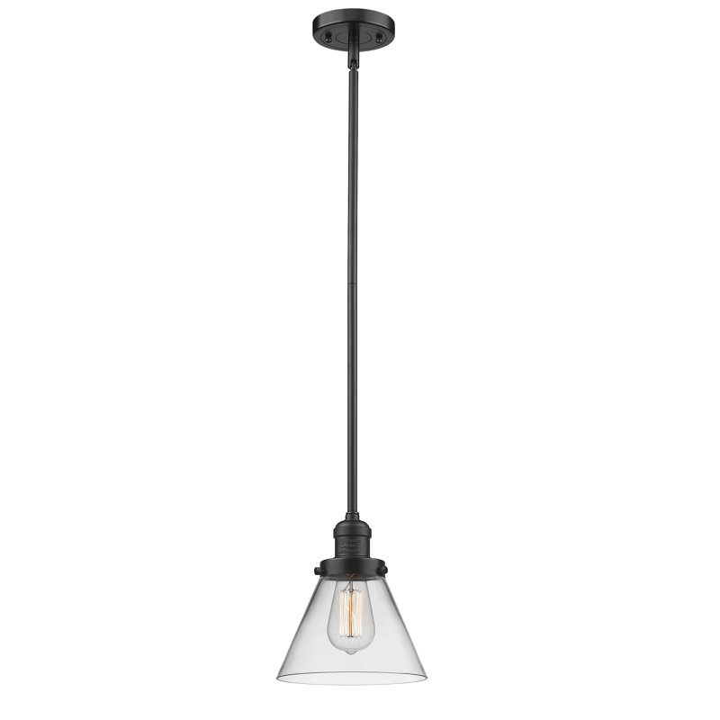 Luminaire suspendu conique à 1 lumière Mosley, Ampoule DEL 6 watts Vinage, Transparent, Bronze huilé
