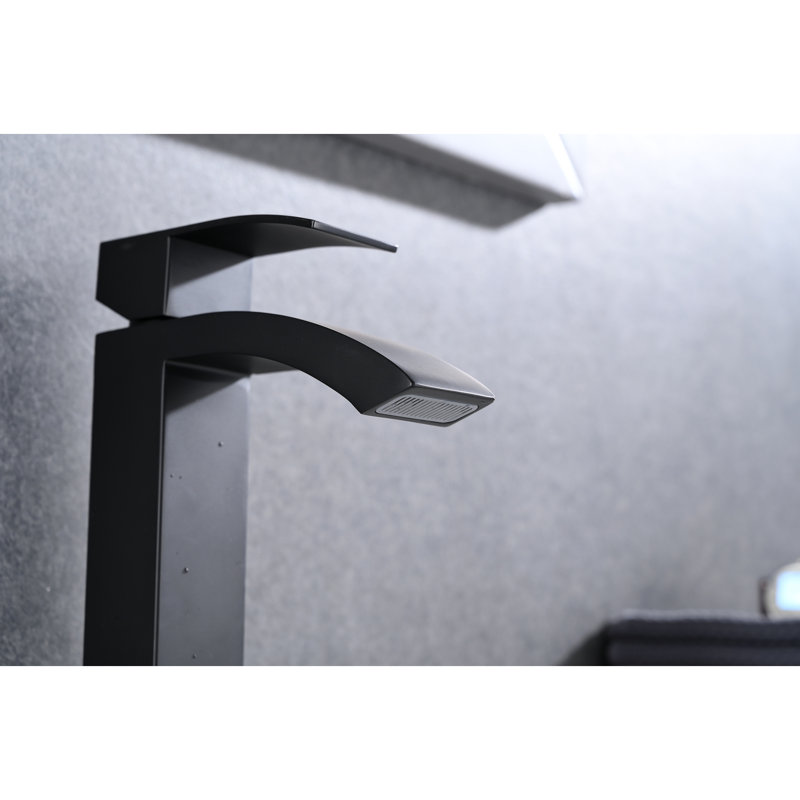 Single Handle Waterfall Bathroom Vanity Sink Faucet, Matte Black