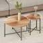 Ensemble de table basse et de table de bout à motif Radial 2 pièces - Panneau de fibres à densité moyenne imperméable avec housse en PVC, conception cylindrique vieillie, pieds en métal noir - charme rustique classique-1888953062