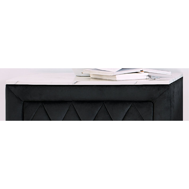 Table de chevet en faux marbre 1pc avec 2 tiroirs de rangement à finition grise et capitonnée