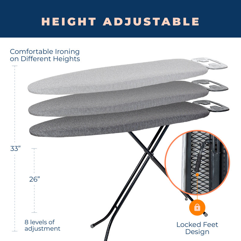 Ironing Board with Extra Thick Cover, Height Adjustable, Easy Storage with Smart Hanger