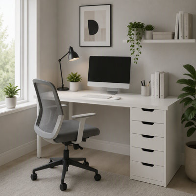 47" Computer Desk with 5 Drawers