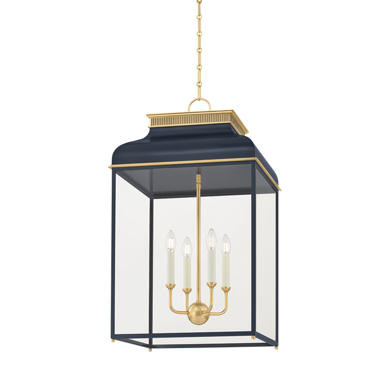 Houghton Lantern par Mark D. Sikes, Laiton vieilli / bronze patiné, H 32,75 po x l 19 po x P 19 po