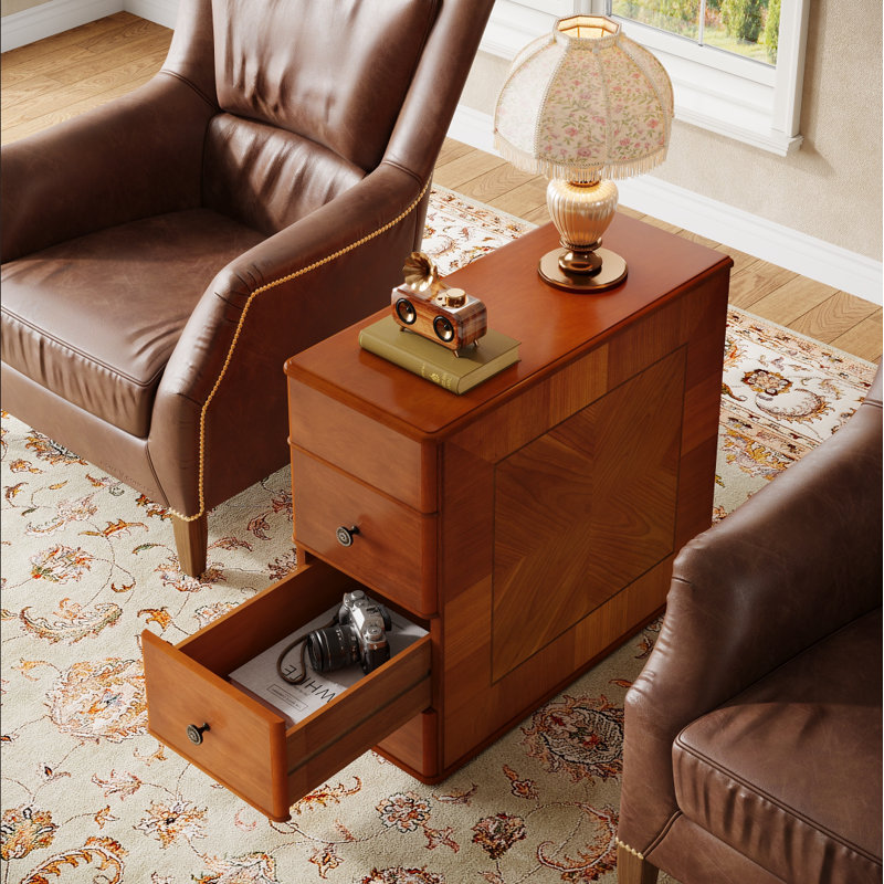 End Side Table with 2 Drawers, No Assembly Required