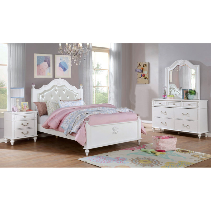 Ensemble de lit simple en similicuir et en bois 4 pièces Chinna