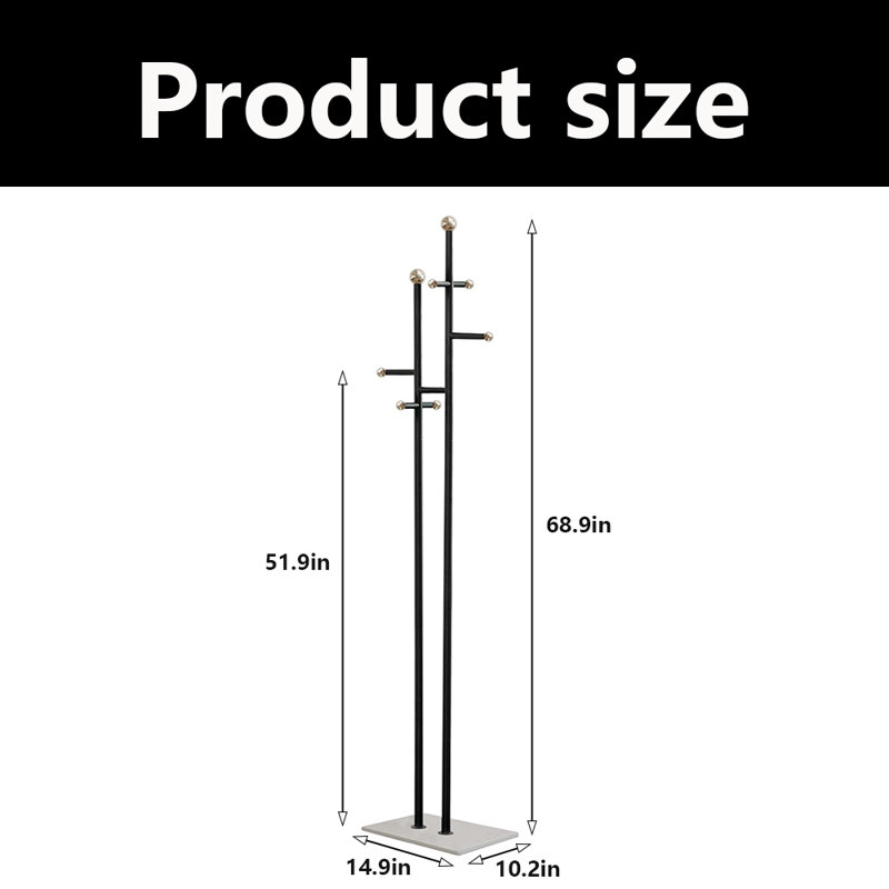Coat Rack Freestanding With Marble Base, Black
