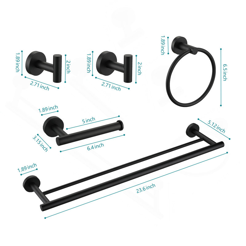 5 Piece Bathroom Towel Rack Set Wall Mount, Matte Black