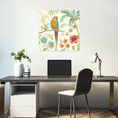 Paradis tropical IV, palmier abstrait, oiseau, hibiscus, art tropical