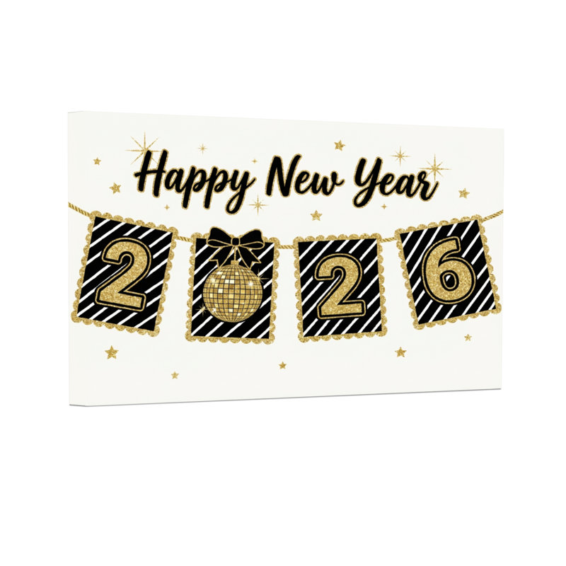 Fashion Happy New Year 2026 Design de bannière, H 16 po x l 24 po
