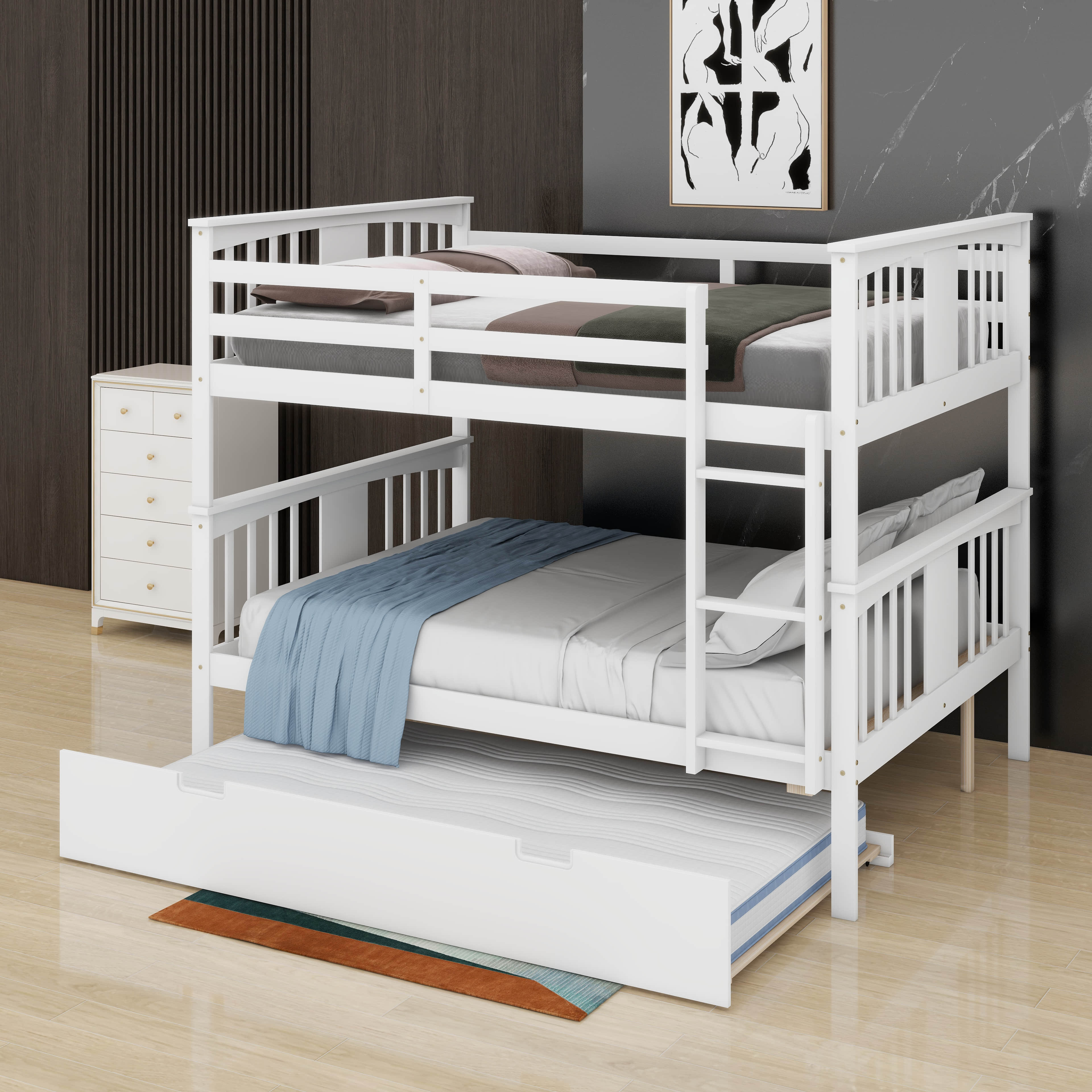 Ebern Designs Full Over Full Bunk Bed With Trundle And Ladder | Wayfair