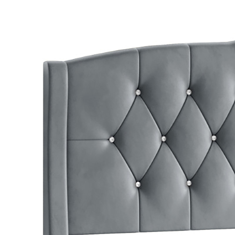 Lit plateforme tapissier Dwaylon, Gris clair, Grand
