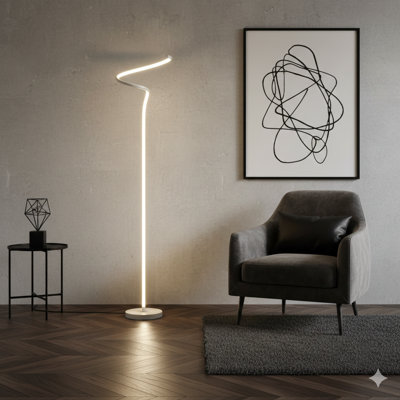 52.5-Inch LED Matte White Curvilinear S-Curve Spiral Tube Angled Floor Lamp