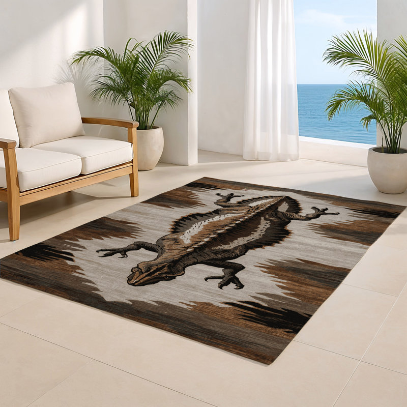 Dinosaurs Brown Indoor and Outdoor Area Rug, Rectangle 2' x 3'