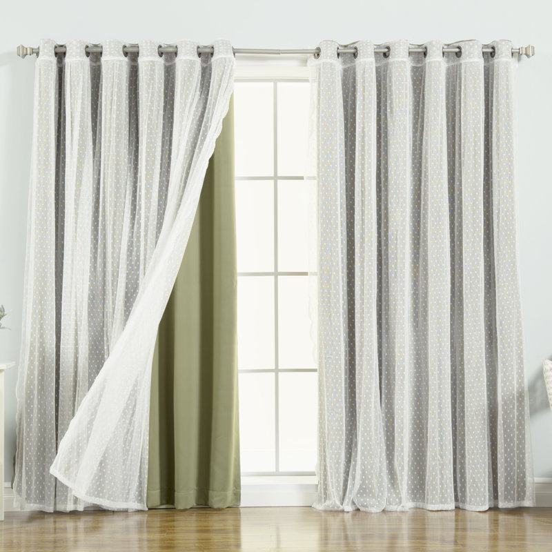 Damyiah Polyester Blackout Curtain Panel (1 Sheer and 1 Blackout Panel), Olive, 80" W x 96" L