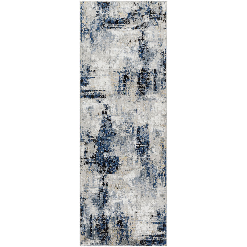 Cosey Abstract Navy/Gray Area Rug, Runner 2'7" x 7'3"