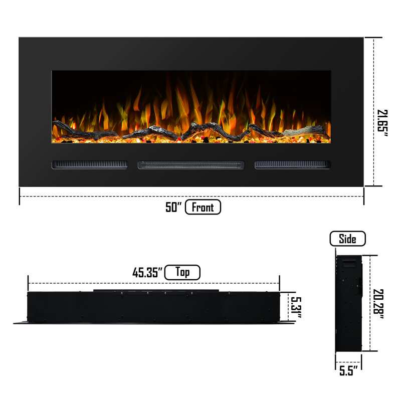 Aarryn Symple Stuff Black Electric Fireplace Insert, 21.65" H x 50" W x 5.5" D