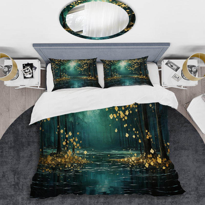 Ensemble de housse de couette Bold Forest Emerald Canopy III - Forest, Housse de couette simple et deux taies décorative
