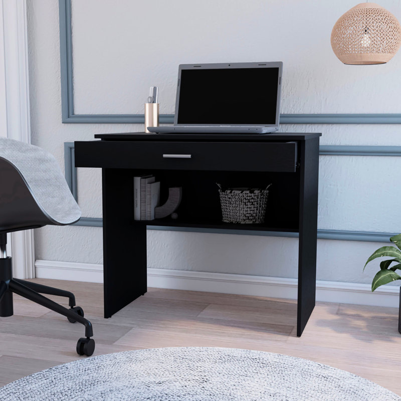 Bureau noir à usage de bureau avec tablette supplémentaire, Noir