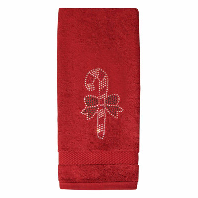 Sparkles Home | Rhinestone Candy Cane Hand Towel | Black | Festive Bathroom Decor