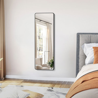 Modern Rectangular Metal Floor Black Hotel  Mirror
