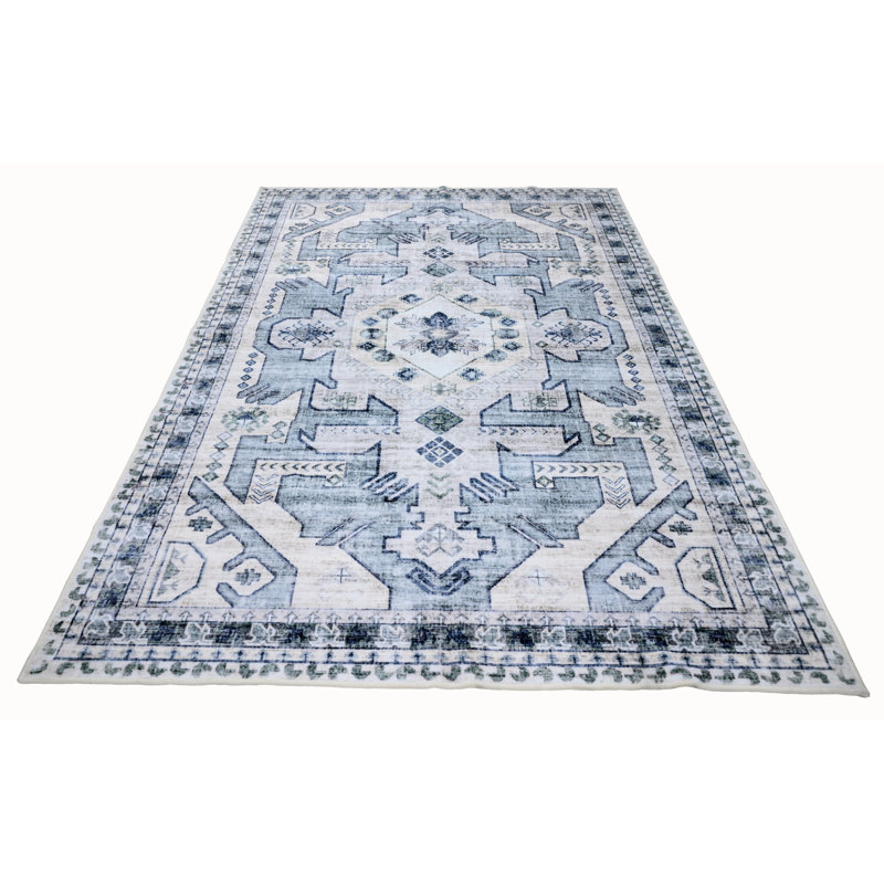 Bibb Home Washable Flannel Printed Area Rug with Latex Back, Rectangle 5' x 7'