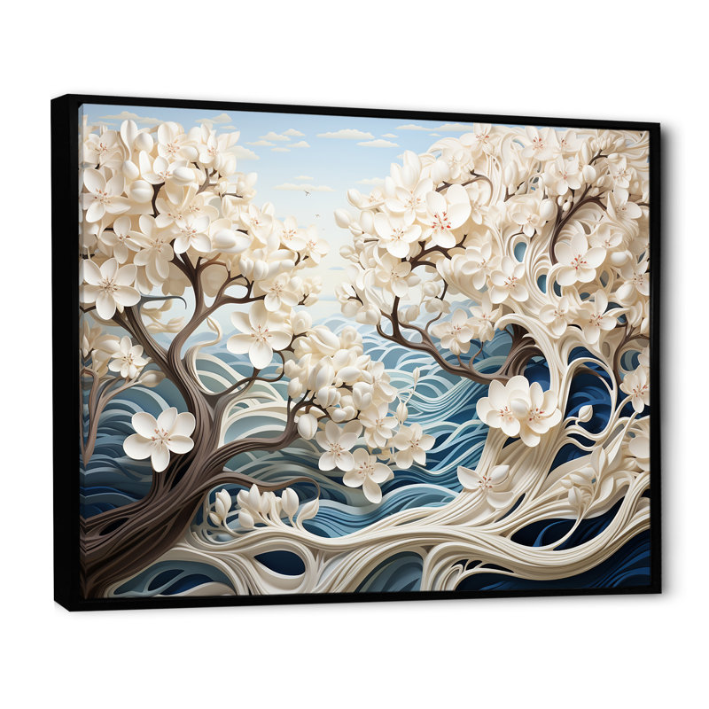 «White and Blue River Collage I», reproduction sur toile, Cadre flottant noir, 30" H x 40" W
