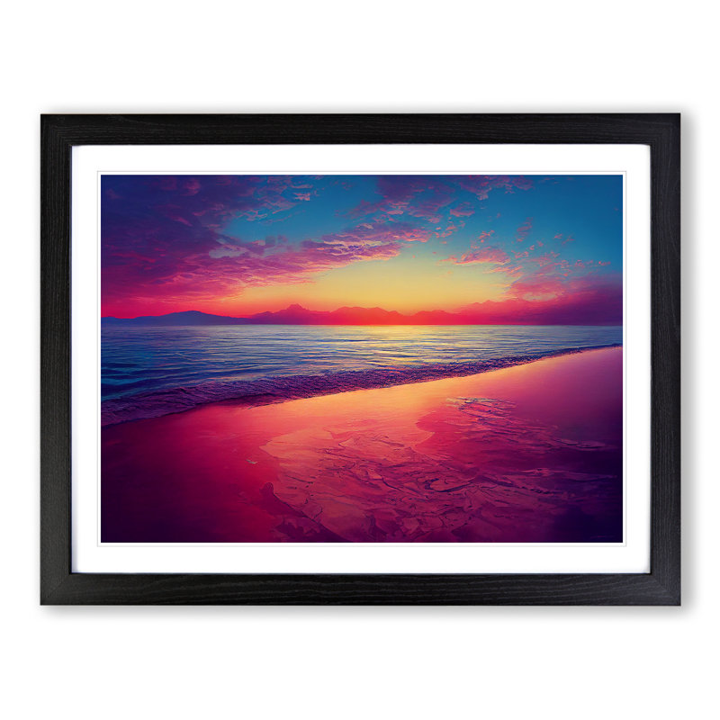 Dreamlike Ocean Sunset - Single Picture Frame Painting, Black, 46cm H x 64cm W x 2cm D