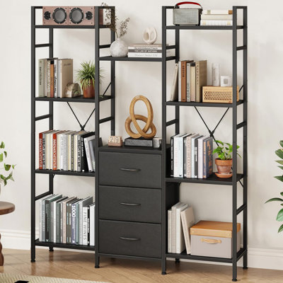 4-Tier Book Shelf and 10 Display Shelves, Industrial Large Bookcase for Home & Office