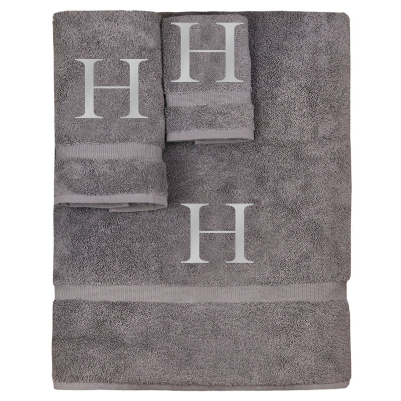 Ensemble de serviettes monogrammées - ensemble de 3 - lettre-bloc, H, Gris / Argent