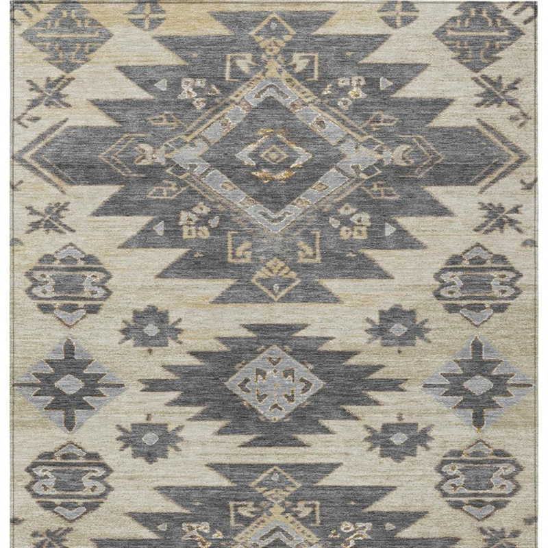 Tapis extérieur lavable tribal beige et gris 3 pi x 5 pi