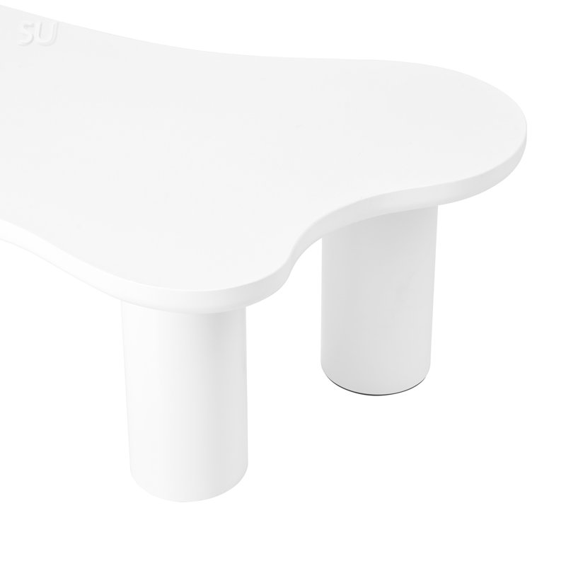 Table basse de 44 po x 25,9 po à assemblage facile avec plateau de 1,5 po d'épaisseur, table de bout irrégulière de style crème avec 3 pieds robustes, table centrale élégante avec bord rond pour le salon
