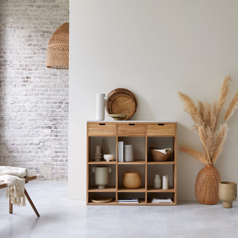 Miho Solid Wood Bookcase, Brown/White