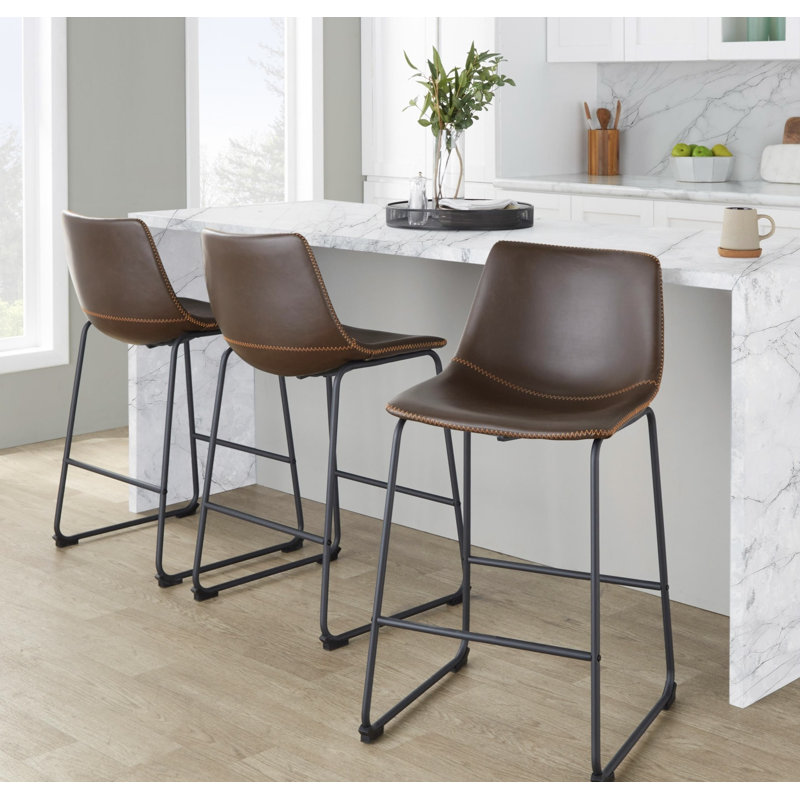 Kodina Nia Leather Counter & Bar Stools, Gold, White, Counter Stool (25.5" Seat Height)