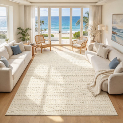 Tapis moderne lavable et antidérapant de couleur ivoire