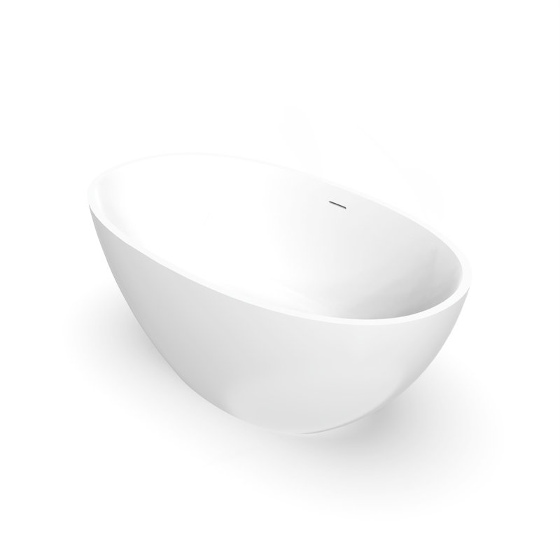 55 Inch Freestanding Solid Surface Soaking Bathtub For Bathroom, Matte White