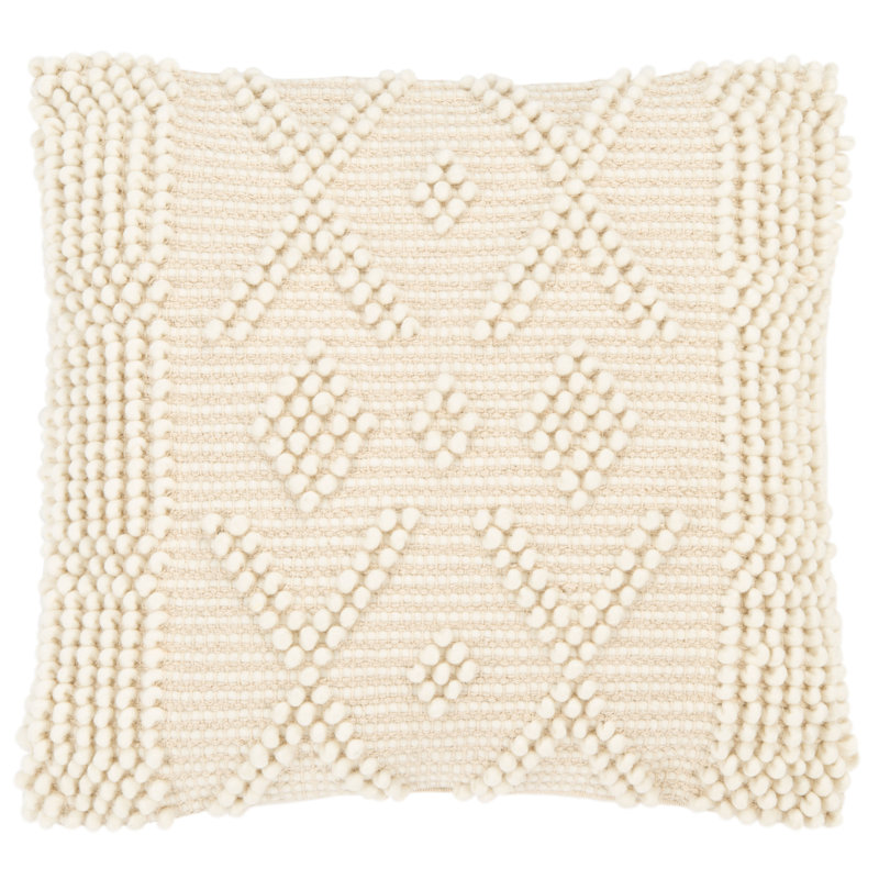 Ivory Embroidered Wool Blend Square Throw Pillow