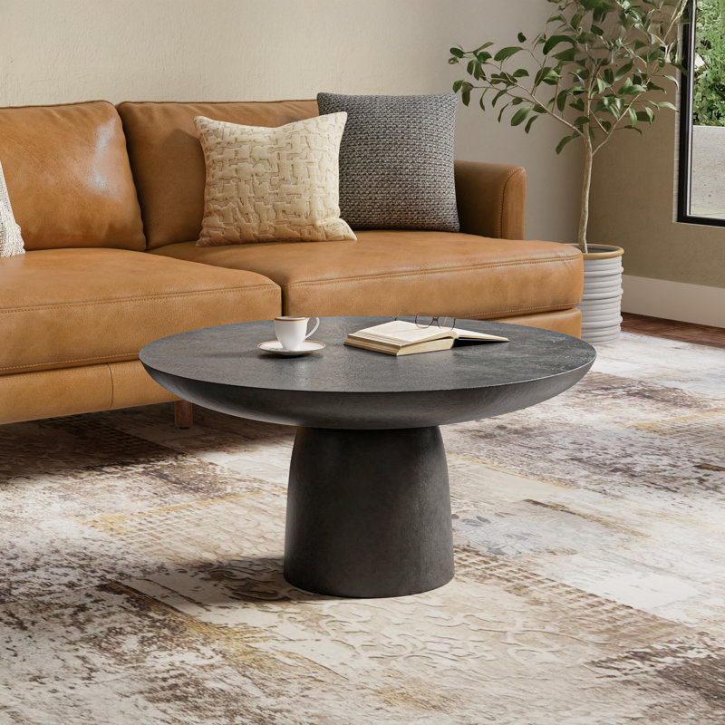 Alexa 30"W Metal Contemporary Round Pedestal Coffee Table with Sturdy Base, Assembled