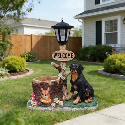 Rottweiler Dog Family Planter Statue