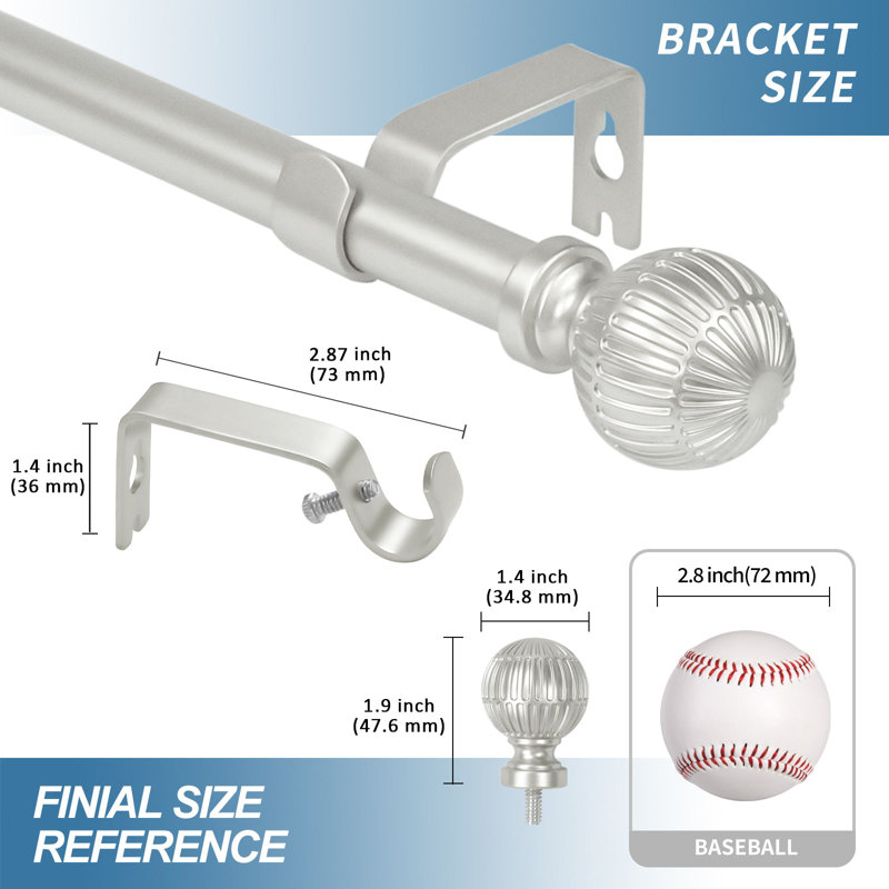 Tringle à rideaux télescopique simple 5/8 po Charlton Home®, Argent argent, 28" - 84"