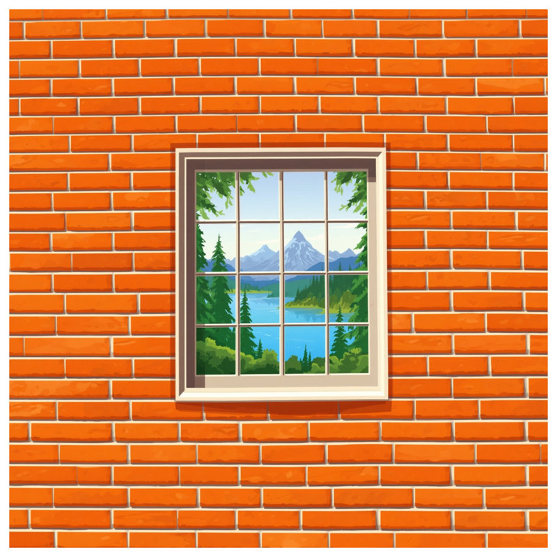 Tapisserie murale brique - fenêtre, H 104 po x 88 avec 4 œillets